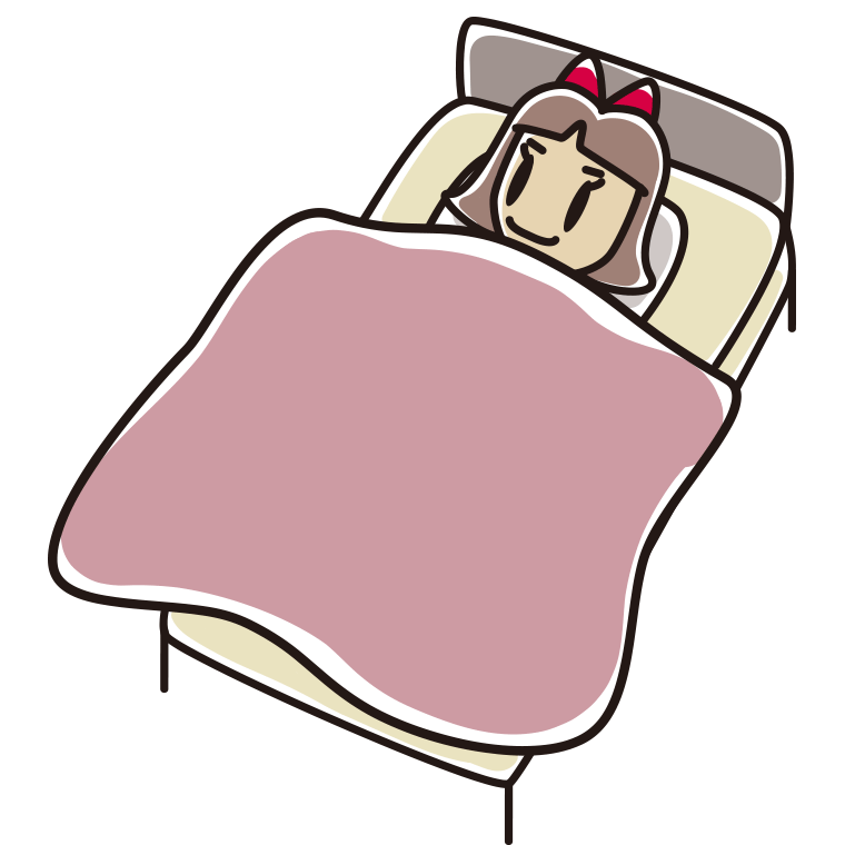 ベッドで寝る小学生女子のイラスト【色あり、背景なし】透過PNG