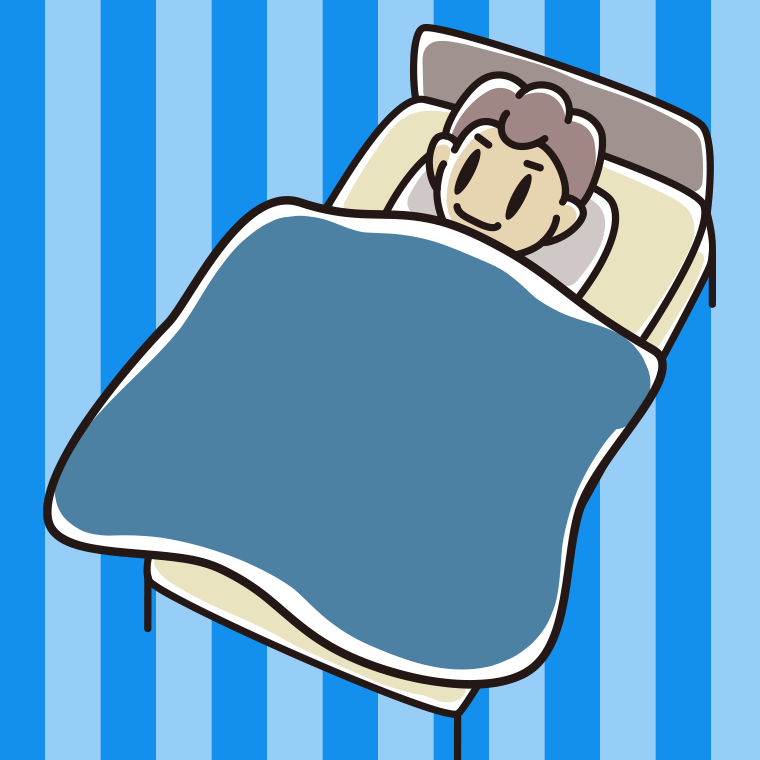 ベッドで寝る男子中学生のイラスト【色、背景あり】PNG