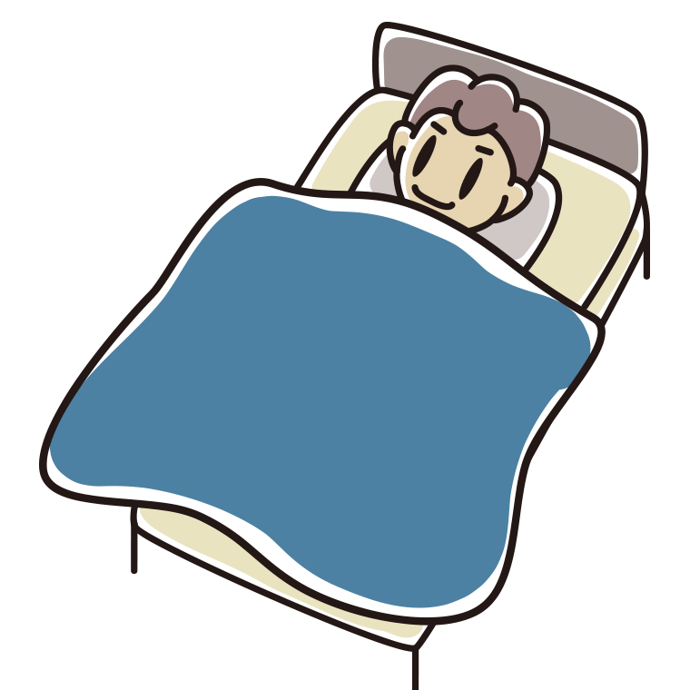 ベッドで寝る男子中学生のイラスト【色あり、背景なし】透過PNG