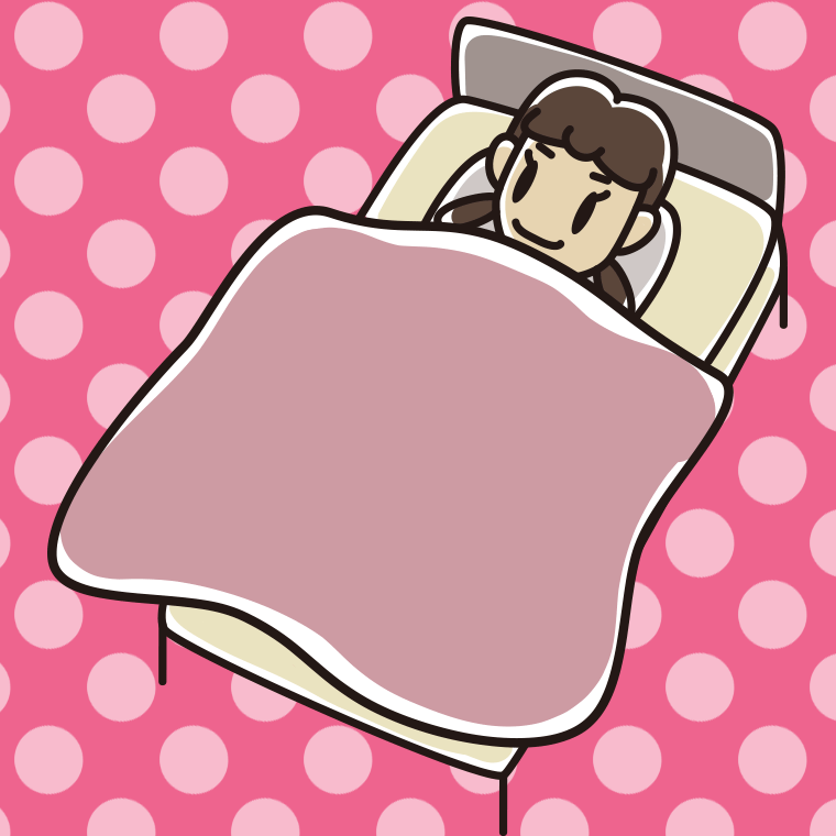 ベッドで寝る女子中学生のイラスト【色、背景あり】PNG
