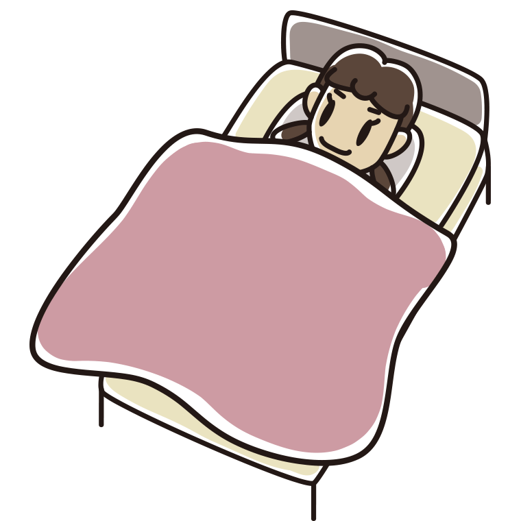 ベッドで寝る女子中学生のイラスト【色あり、背景なし】透過PNG