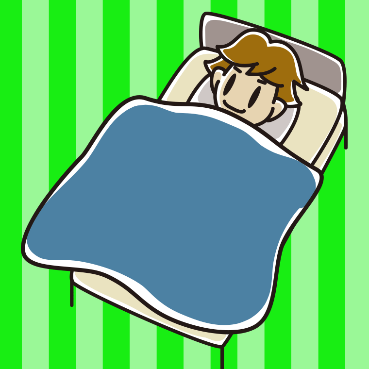 ベッドで寝る男子高校生のイラスト【色、背景あり】PNG