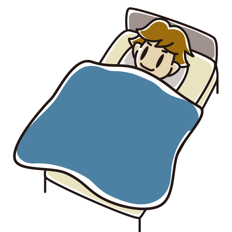 ベッドで寝る男子高校生のイラスト【色あり、背景なし】透過PNG