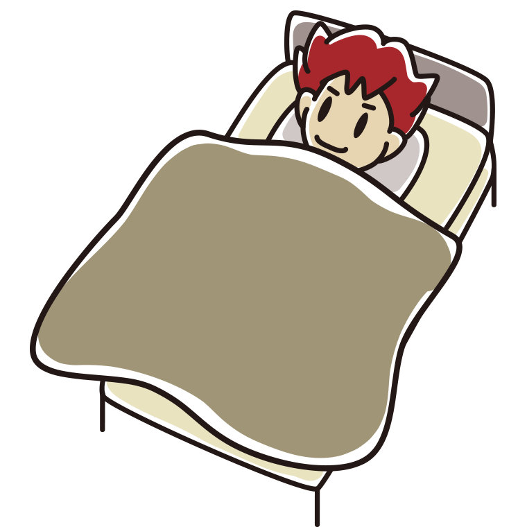 ベッドで寝る男子大学生のイラスト【色あり、背景なし】透過PNG