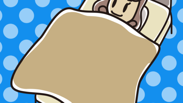 ベッドで寝る女子大学生のイラスト【色、背景あり】PNG