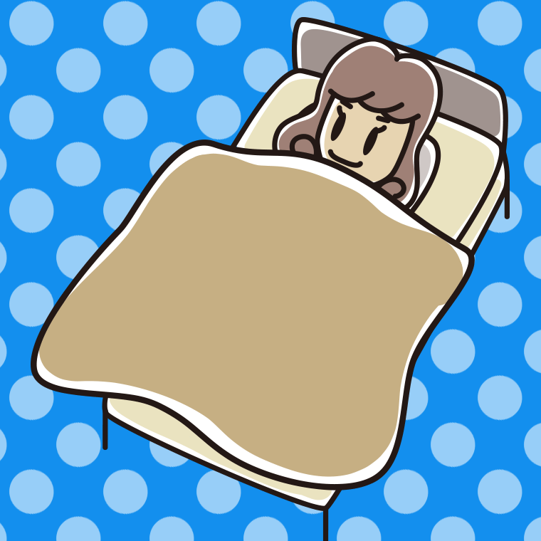 ベッドで寝る女子大学生のイラスト【色、背景あり】PNG