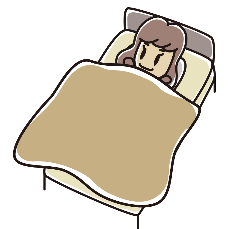 ベッドで寝る女子大学生のイラスト【色あり、背景なし】透過PNG