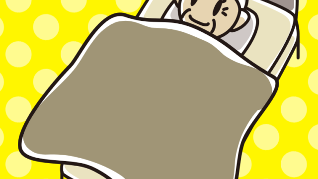 ベッドで寝るおばあさんのイラスト【色、背景あり】PNG