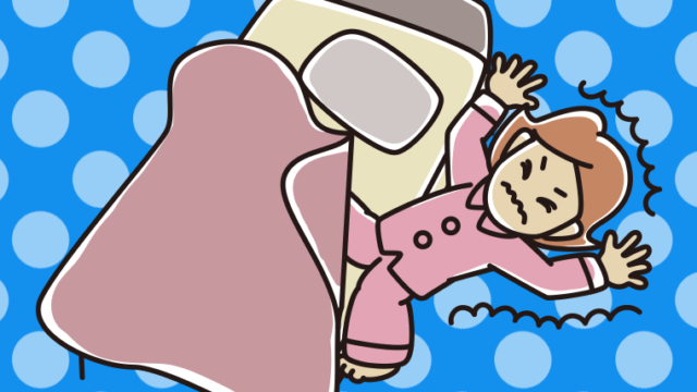 ベッドから落ちる女性のイラスト【色、背景あり】PNG