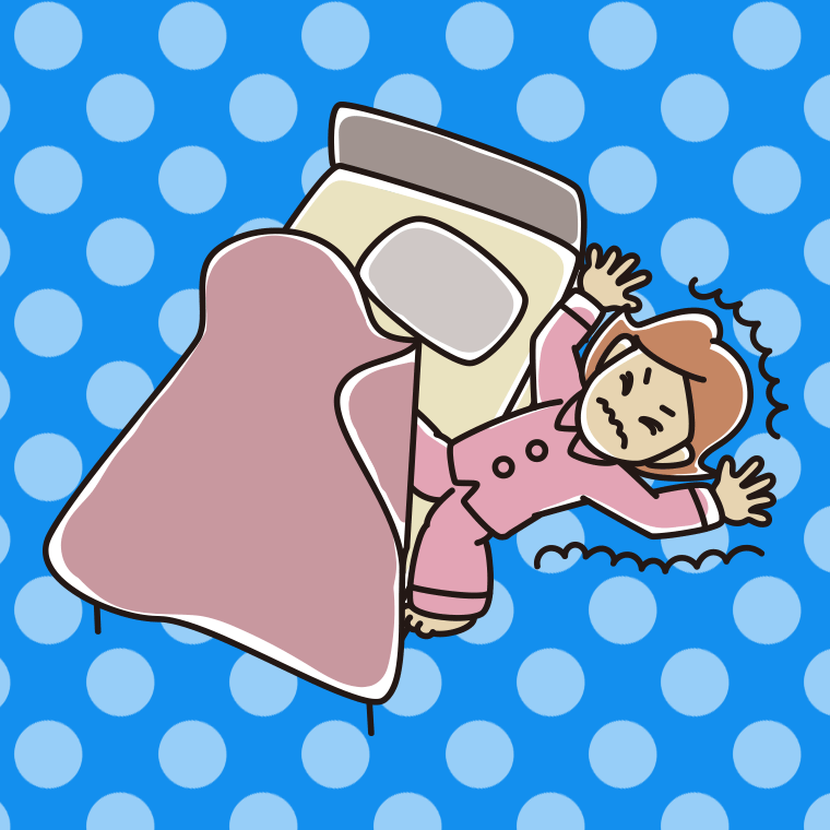 ベッドから落ちる女性のイラスト【色、背景あり】PNG