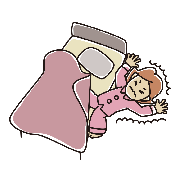 ベッドから落ちる女性のイラスト【色あり、背景なし】透過PNG