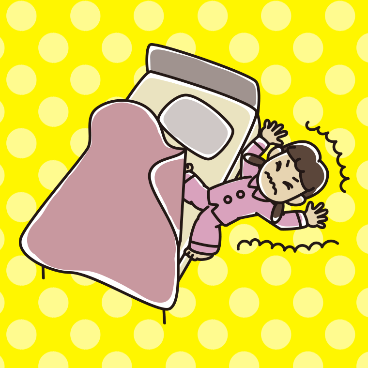 ベッドから落ちる女子中学生のイラスト【色、背景あり】PNG