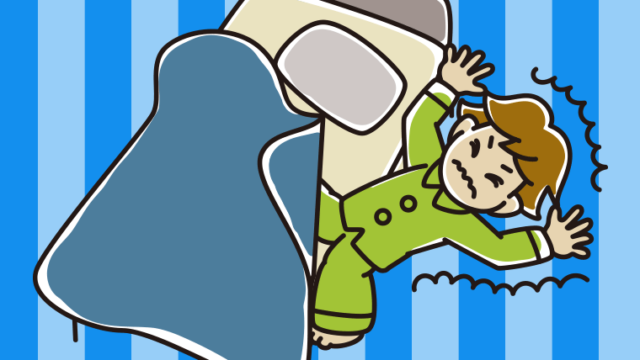 ベッドから落ちる男子高校生のイラスト【色、背景あり】PNG