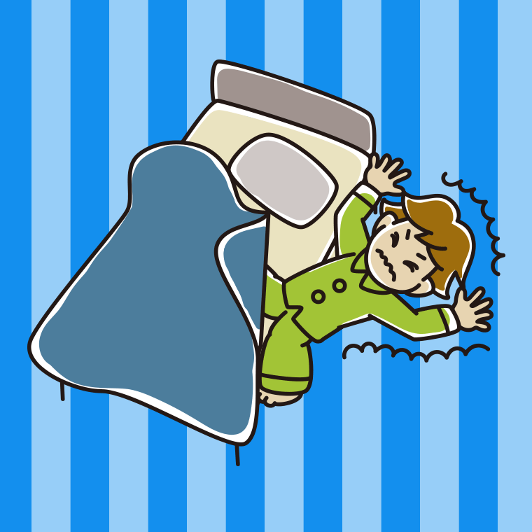 ベッドから落ちる男子高校生のイラスト【色、背景あり】PNG