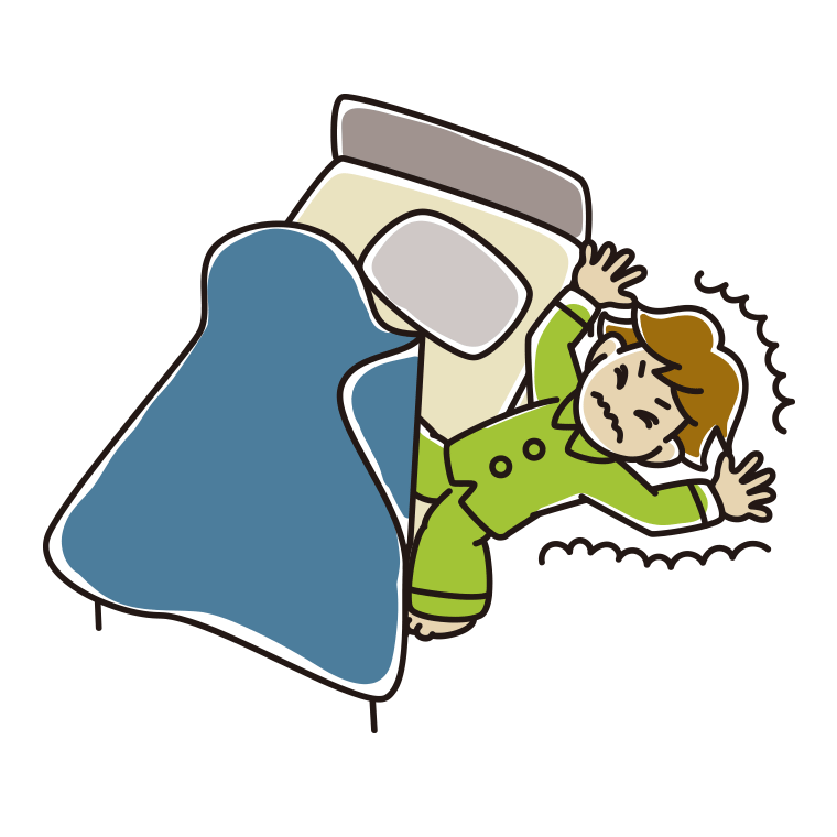 ベッドから落ちる男子高校生のイラスト【色あり、背景なし】透過PNG