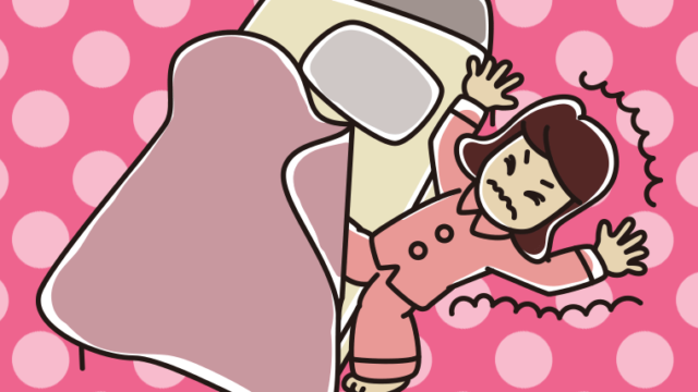 ベッドから落ちる女子高校生のイラスト【色、背景あり】PNG