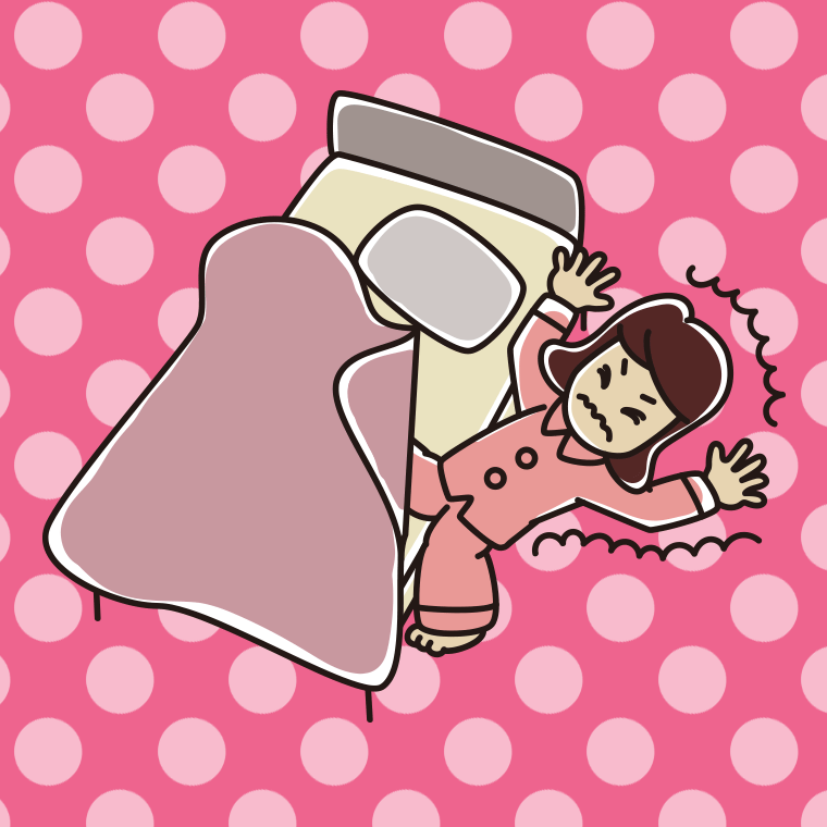 ベッドから落ちる女子高校生のイラスト【色、背景あり】PNG