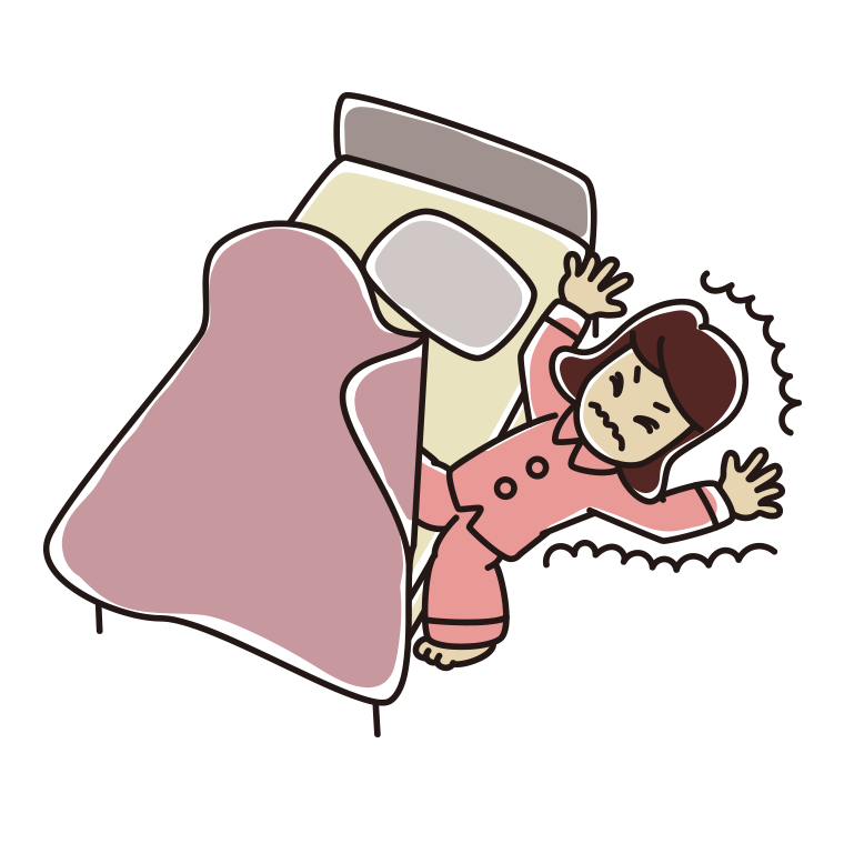 ベッドから落ちる女子高校生のイラスト【色あり、背景なし】透過PNG