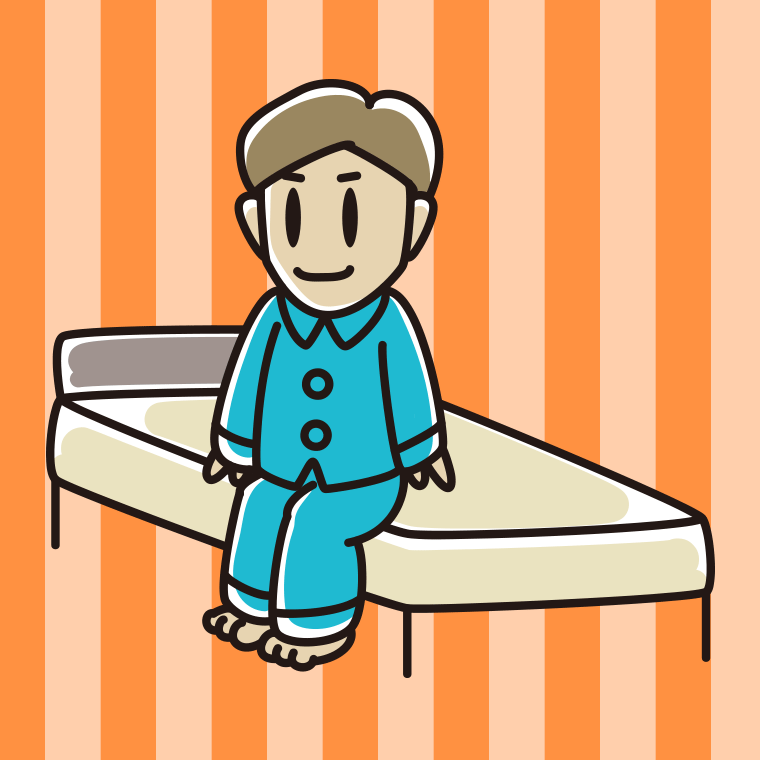 ベッドに座る男性のイラスト【色、背景あり】PNG