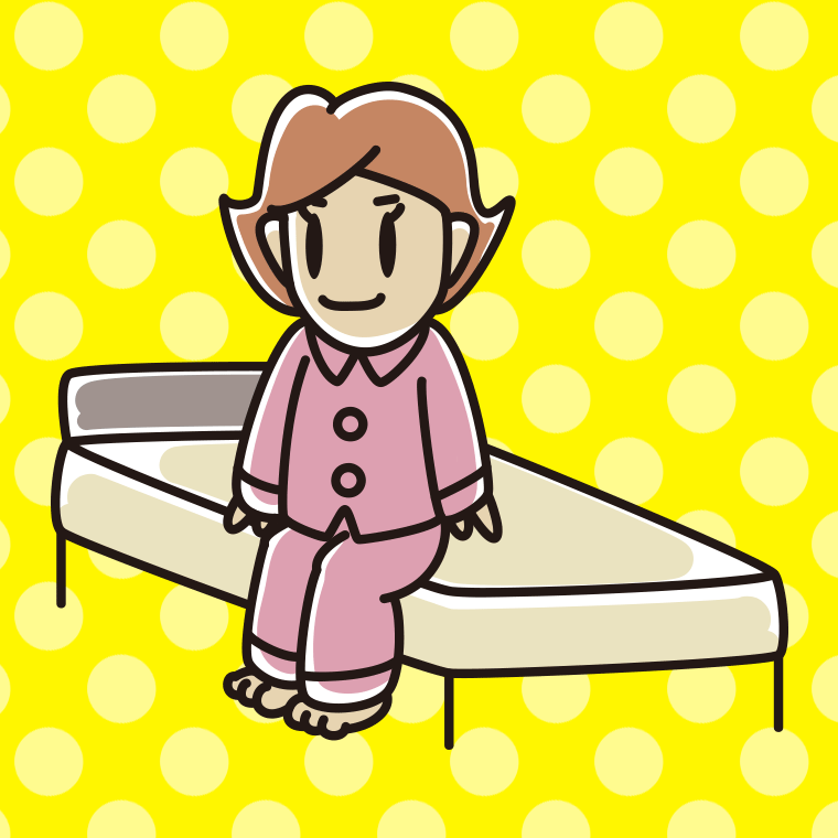 ベッドに座る女性のイラスト【色、背景あり】PNG