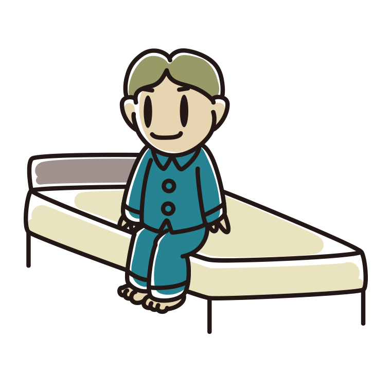 ベッドに座る小学生男子のイラスト【色あり、背景なし】透過PNG