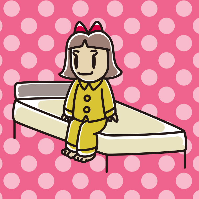 ベッドに座る小学生女子のイラスト【色、背景あり】PNG