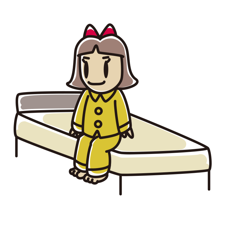 ベッドに座る小学生女子のイラスト【色あり、背景なし】透過PNG