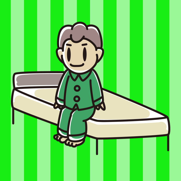 ベッドに座る男子中学生のイラスト【色、背景あり】PNG
