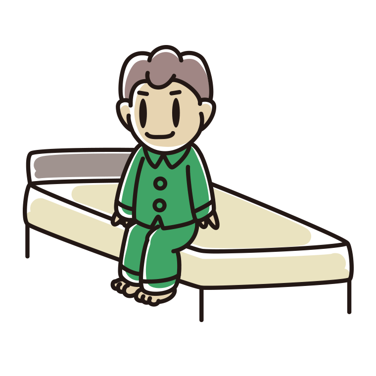 ベッドに座る男子中学生のイラスト【色あり、背景なし】透過PNG