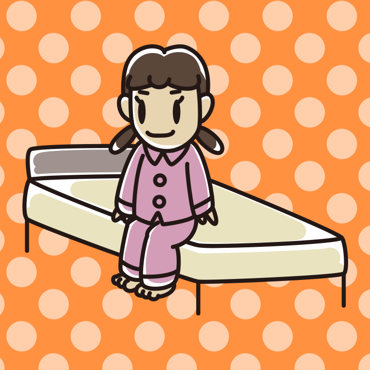 ベッドに座る女子中学生のイラスト【色、背景あり】PNG