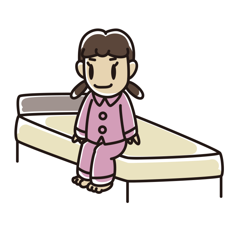 ベッドに座る女子中学生のイラスト【色あり、背景なし】透過PNG