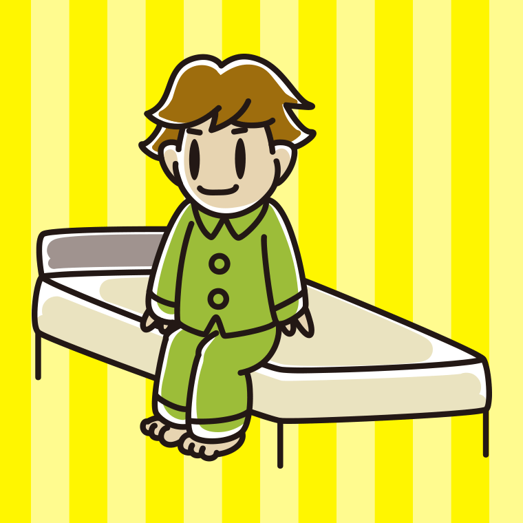 ベッドに座る男子高校生のイラスト【色、背景あり】PNG