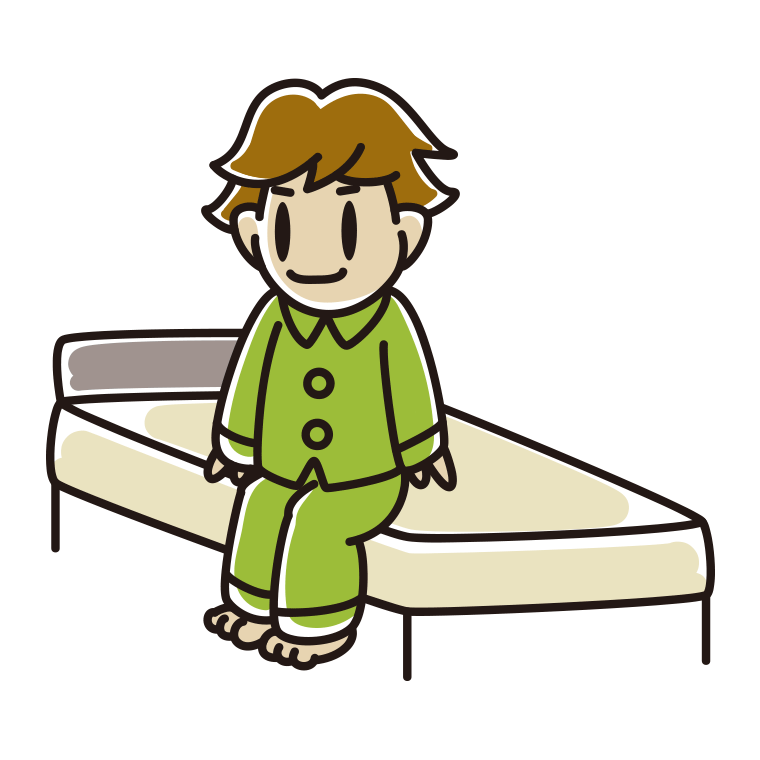 ベッドに座る男子高校生のイラスト【色あり、背景なし】透過PNG