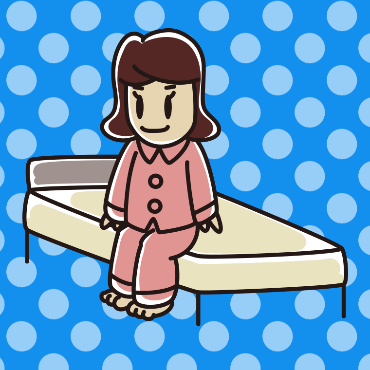 ベッドに座る女子高校生のイラスト【色、背景あり】PNG
