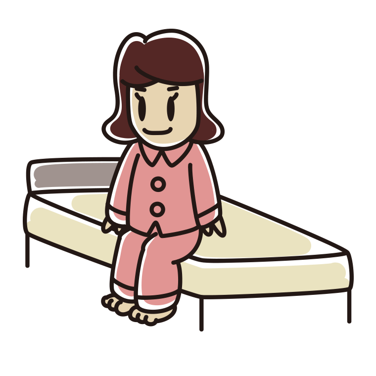 ベッドに座る女子高校生のイラスト【色あり、背景なし】透過PNG