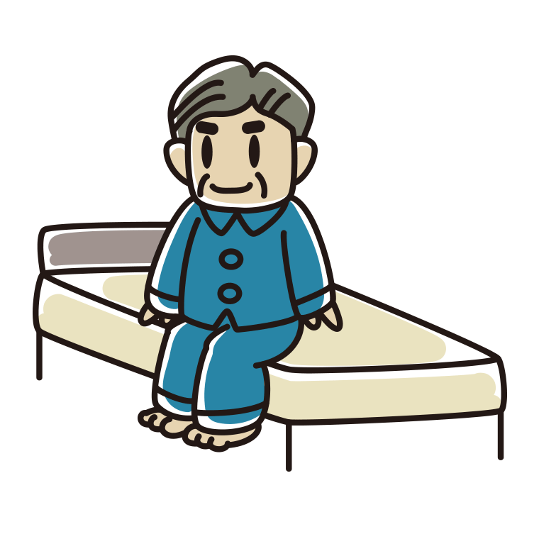 ベッドに座るおじさんのイラスト【色あり、背景なし】透過PNG