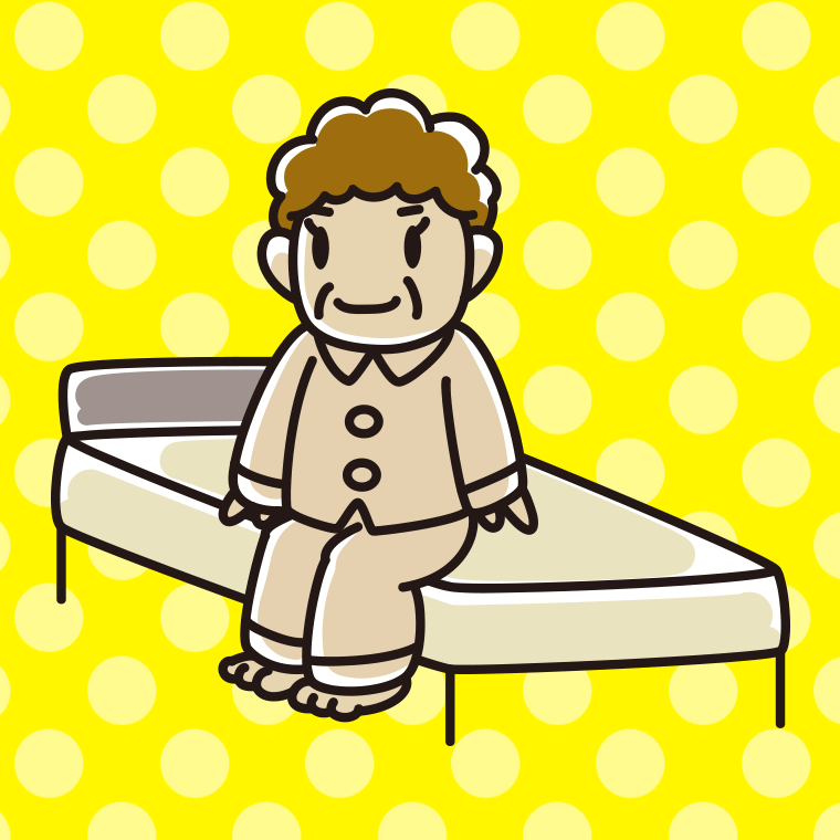 ベッドに座るおばさんのイラスト【色、背景あり】PNG