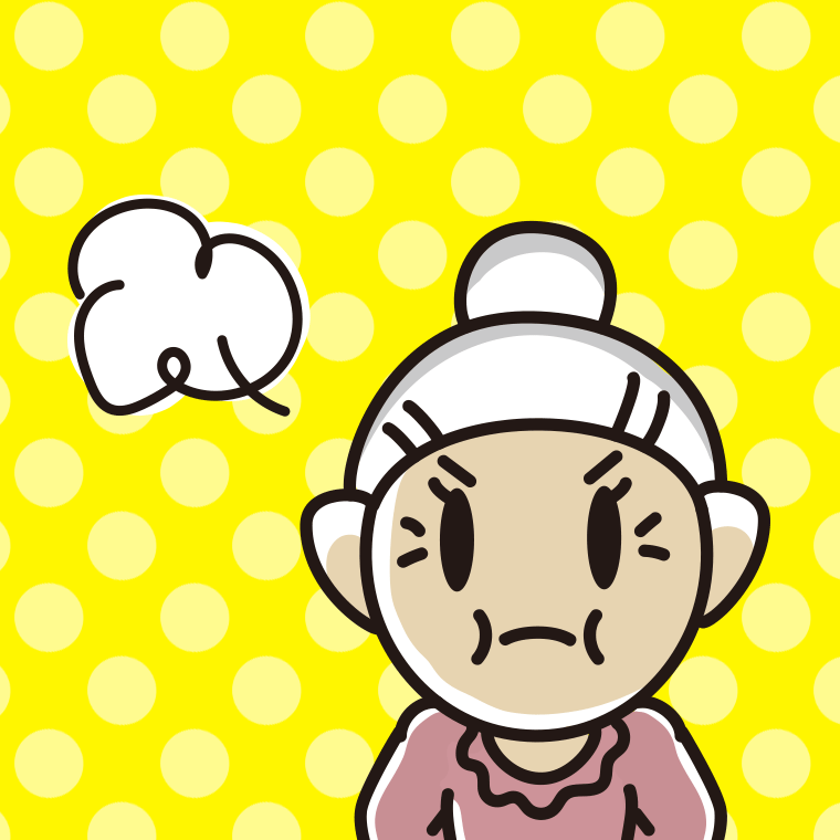 プンプン怒るおばあさんの顔のイラスト【色、背景あり】PNG