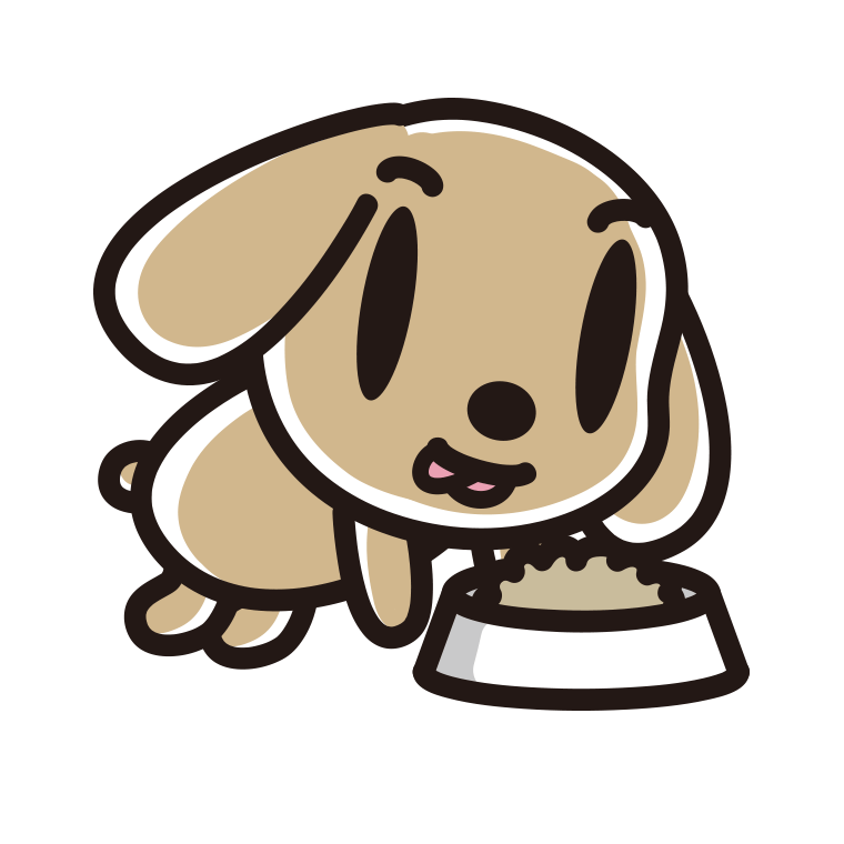 ごはんを食べるトイプーちゃん（犬）のイラスト【色あり、背景なし】透過PNG
