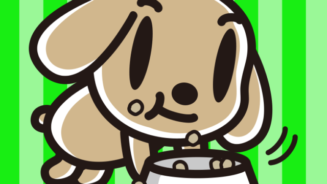 ごはんをモリモリ食べるトイプーちゃんのイラスト【色、背景あり】PNG