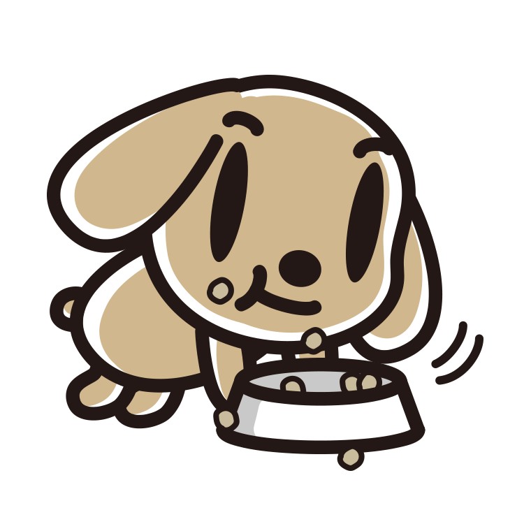 ごはんをモリモリ食べるトイプーちゃん（犬）のイラスト【色あり、背景なし】透過PNG