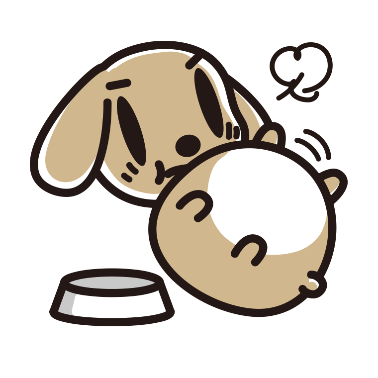 ごはんを食べて満腹なトイプーちゃん（犬）のイラスト【色あり、背景なし】透過PNG