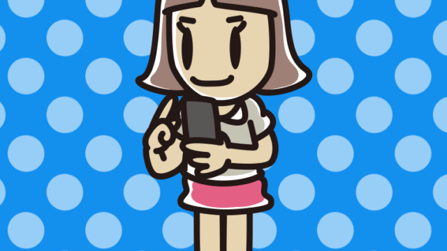 立ってスマホを使う小学生女子のイラスト【色、背景あり】PNG