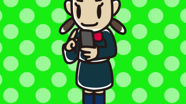 立ってスマホを使う女子中学生のイラスト【色、背景あり】PNG