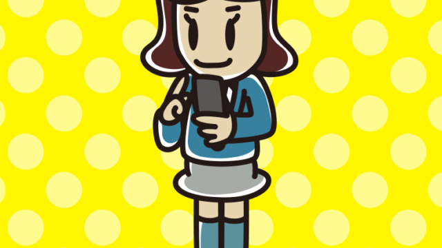 立ってスマホを使う女子高校生のイラスト【色、背景あり】PNG