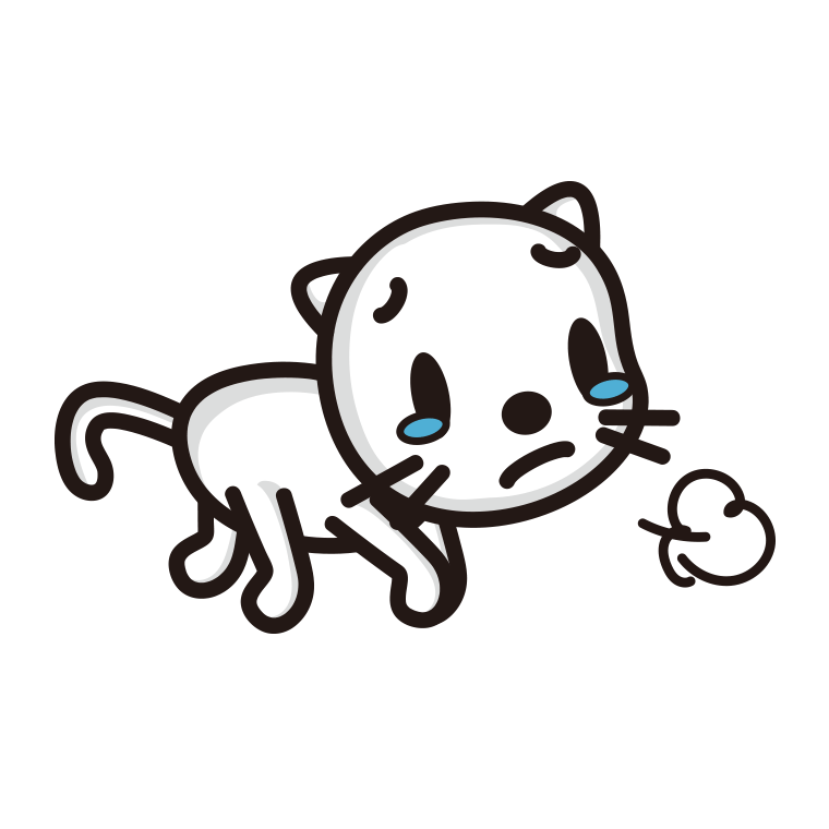 泣くネコちゃんのイラスト【色あり、背景なし】透過PNG