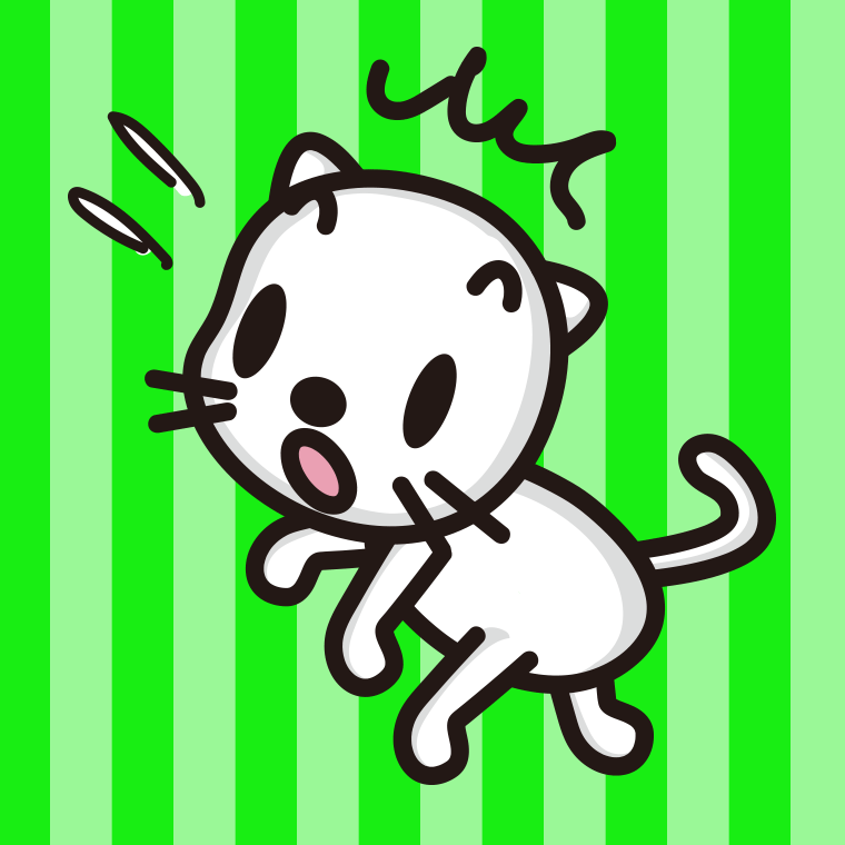 驚くネコちゃんのイラスト【色、背景あり】PNG