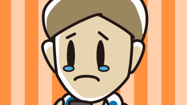 スマホを見て泣く男性のイラスト【色、背景あり】PNG