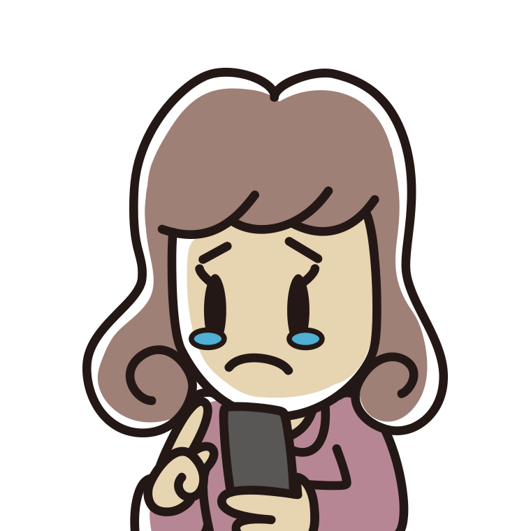 スマホを見て泣く女子大学生のイラスト【色あり、背景なし】透過PNG