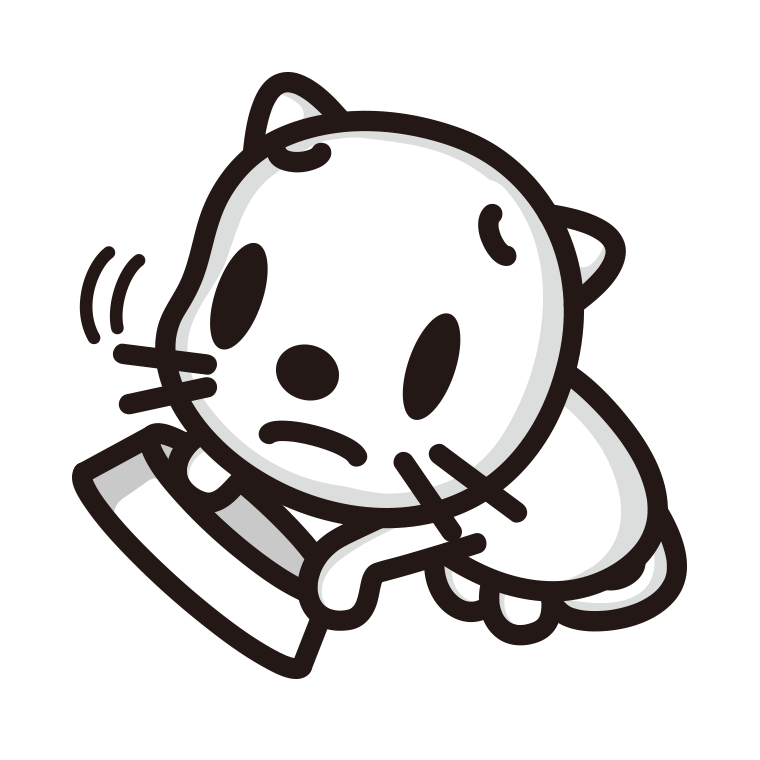 ごはんをもっと食べたいネコちゃんのイラスト【色あり、背景なし】透過PNG